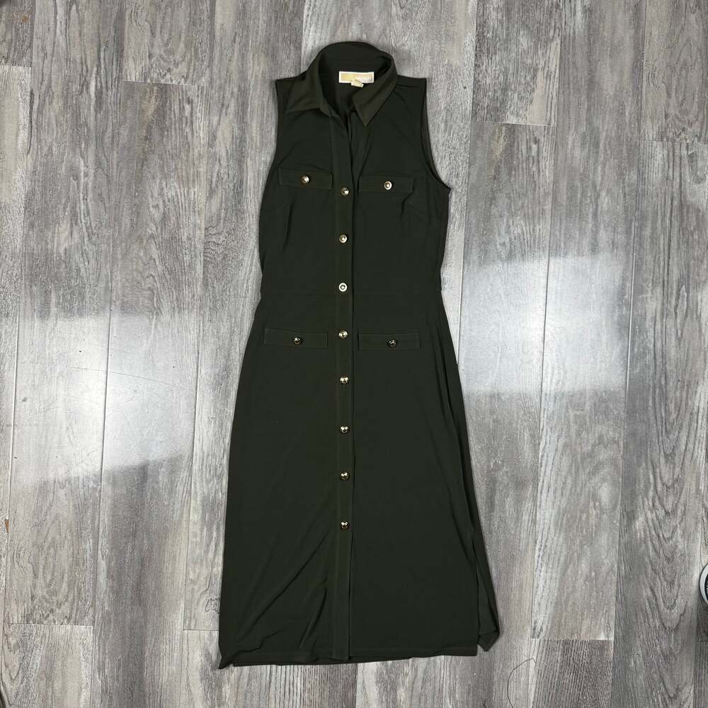 Michael Kors Sleeveless Half Zip Up Olive Green Dress